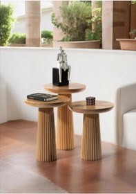 Resim Wood Wooden 3 Lü Set Fitilli Mantar Yan Sehpa Modern Ahşap Renk Fiskos Ahşap 