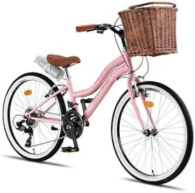 Resim Retro Classic 24 Jant Bisiklet, Shimano 21 Vites, Hasır Sepetli Vintage Şehir Bisikleti 