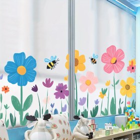 Resim 1 adet Modern Tarz Kendinden Yapışkanlı PVC Çiçek ve Arı Cam Çıkartması, Yarı Mat Bitiş, Düzensiz Şekil, Tek Kullanımlık, Çift Taraflı Görünürlük, Mağaza ve Ev Cam Dekorasyonu için İdeal, Ev Dekorasyon Çıkartmaları ve Filmi 