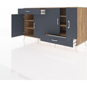 Resim Kronos Konsol 5 Raflı 2 Çekmeceli 4 Kapaklı 176x59x99 Çam-antrasi Çam-antrasit 