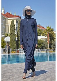 Resim Remsa Tasarım Tam Kapalı Tesettür Mayo Tam Boy Uzun Boy R027 Fatma Lacivert Koyu Lacivert 