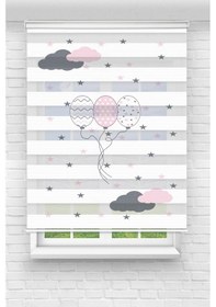 Resim Perdecizade Enxboy Pembe Balonlu Dijital Baskılı Zebra Perde-cocuk Odası-stor Perde Renkli 