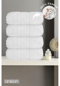 Resim 4'lü Hotel Logo Banyo Havlusu - 70x140 Cm, 490 Gr, %100 Pamuk, Spa Ve Otel Havlusu, Günlük Kullanıma Uygun Beyaz 