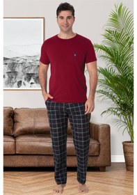 Resim Mecit Pijama Mecit 2906 Bordo Ekoseli Erkek Büyük Beden Pijama Takımı Bordo 
