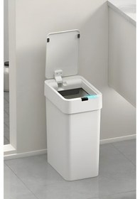 Resim Sensörlü Otomatik Slim Çöp Kovası 9 Lt + Duvara Asılabilir Beyaz Silikon Klozet Fırçası Beyaz 