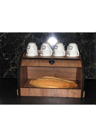 Resim New Bread Box, Ekmeklik, Saklama Gözlü, Baharatlık Rafı, Dekoratif Demonte Ceviz 