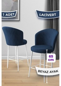 Resim Canisa Alte Serisi 1 Adet 65 Cm Lacivert Ada Mutfak Bar Sandalyesi Babyface Kumaş Beyaz Metal Ayaklı Lacivert Sandalye Beyaz Ayak 