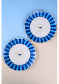 Resim Tabak Evi Porselen Butterfly Collection Altın Yaldızlı Pasta Tabağı Mavi 20,50cm 2 Li Çok Renkli 