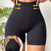Resim Kadınların Yüksek Bel Siyah Şekillendirici Şortları - Karın Kontrolü, Kalça Kaldırma, Orta Destek, Kabartılı Dokuma, Dolgu Yok, Düz Renk, Rahat Kıyafetler İçin Uygun, Yüksek Bel Şortlar 