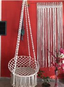 Resim Makrome Özel Örgü Burgu Halatlı Salıncak Hamak Ekru 