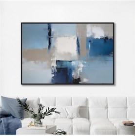 Resim Yağlı Boya Dokulu Tablo Mavi Beyaz Soyut Siyah Çerçeveli U08085-179088 