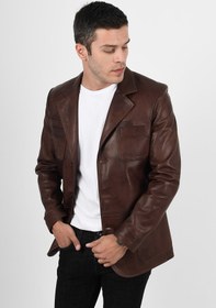 Resim Martell Kahverengi Hakiki Deri Blazer Ceket Erkek - Kahverengi / XL / Gerçek Deri 