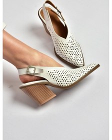 Resim Fox Shoes Y654154703 Beyaz Hakiki Deri Kalın Topuklu Western Ayakkabı 