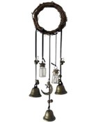 Resim Kapı Tokmağı Asılı Cadı Çan Dekorasyon Vintage Yuvarlak Rattan Asılı Şeffaf Şişe Ay Yıldız Charm Püsküller Iyi Şanslar Kapı Kolu Rüzgar Çanı Süsleme 