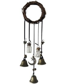 Resim Kapı Tokmağı Asılı Cadı Çan Dekorasyon Vintage Yuvarlak Rattan Asılı Şeffaf Şişe Ay Yıldız Charm Püsküller Iyi Şanslar Kapı Kolu Rüzgar Çanı Süsleme 