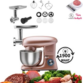 Resim Karaca Kıyma Çekme ve Hamur Yoğurma Sucuk-Sosis/içli Köfte Aparatlı Mutfak Şefi 1900W 5,5 Lt + Hediye 