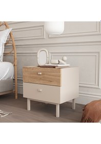 Resim Robinhome Rhode Komodin 2 Çekmeceli Ahşap Ayaklı Kumsal-sepet Bej 