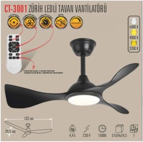 Resim Zürih LED Tavan Vantilatör Sessiz (CT-3001) 