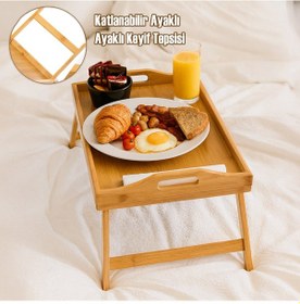 Resim Porsima Katlanır Ayaklı Bambu Tepsi Yatak Keyif Tepsisi 50cm 30cm , Portatif Tepsi Bambu 