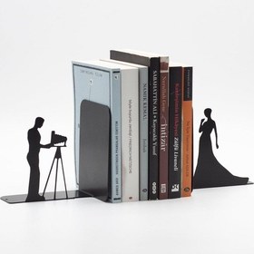 Resim Kameraman Ve Model Figürlü Metal Kitap Tutucu Kitap Desteği Siyah 