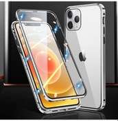 Resim İphone 15 Pro Manyetik Adsorpsiyon Metal Çerçeve + Çift Taraflı Temperli Cam Şeffaf Telefon Kapağı 