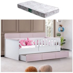 Resim Yavrulu Karyola, Mira Yavrulu Montessori Karyola - Pembe + 1 Adet Comfort Yatak 