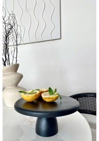 Resim Lucca Siyah 25 Cm Ahşap 10 Cm Ayaklı Yuvarlak Pasta Sunum Tabağı 
