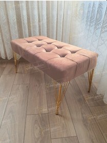 Resim Modern Dilim Puf Ayakucu Puf Gold Metal Ayak 90 45 Vizon 