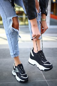 Resim Madam Tarz Siyah - Kadın Gizli Topuk Dolgu Sneaker Spor 9 Cm 