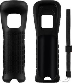 Resim XiQiDianr Nintendo Wii Uzaktan Kumanda için Bilek Kayışı ile 2 Paket Silikon Kılıf Kapak (Siyah 2) 