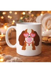 Resim Sevimli Köpek Figürlü Kalpli Gözlüklü Porselen Kupa Model 45 Aşk Dolu Tasarım Renkli 