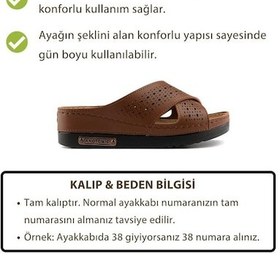 Resim Roy Jones Kadın Ortopedik Yumuşak Tabanlı Terletmeyen Çift Bantlı Hasır Tipi Delikli Rahat Anne Ev İçi Terliği Taba 