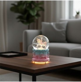 Resim Büro Ev Ofis Dekoru İçin Pilli Led Işıklı At Tema Müzikli Kar Küresi 