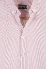 Resim Erkek Kırmızı Ince Dik Çizgili Uzun Kollu Slim Fit Gömlek Kırmızı 