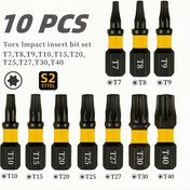 Resim 25mm 1-Inç Torx Darbe Bit Seti, 10X (T7, T8, T9, T10, T15, T20, T20, T25, T30, T30, T30, T30, T40) ile 80/120mm Şaft - Dayanıklı Metal Yapı, Güvenli Torx Kafa Stili, Montaj Gerektirmez, Torx Aksesuarları 