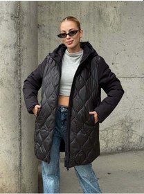 Resim Kadın Kapitone Şişme Mont Siyah 