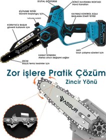 Resim ASSUR 21V Çift Akü Otomatik Yağlamalı El Testeresi Ağaç Odun Dal Kesme Budama Dijital Gösterge 