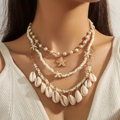 Resim Bohemian Okyanus Tarzı El Yapımı Boncuklu Pirinç Kolye Seti ve Abartılı Kabuklu Yaka Zinciri, Minimalist Yüksek Kaliteli Katmanlı Denizyıldızı Kazak Zinciri Benzersiz Niche Tasarım Moda Takı Kadınların Günlük ve Her Durum İçin Uygun 
