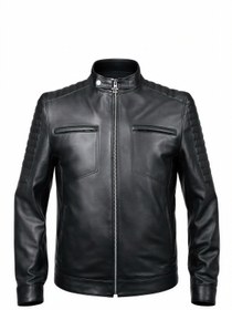 Resim VELZANA Erkek Kuzu Derisi Deri Ceket Kahverengi – Slim Fit, Fermuarlı, Kapitone Omuz Detay 