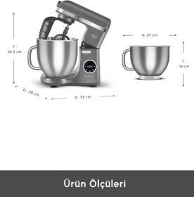 Resim Karaca Mastermaid Chef Ultra D2000W Dijital Ekranlı Hamur Yoğurma Makinesi Galaxy Grey 7L 