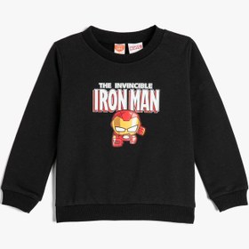 Resim Erkek Bebek Iron Man Sweatshirt Lisanslı Uzun Kollu Bisiklet Yaka Pamuklu 