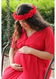 Resim Modalabio Moda Labio- Babyshower Melek Kol Hamile Elbisesi Kırmızı 