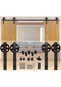 Resim Ahır Kapısı Çift Kanat Döküm Makaralı Lüx Sürgü Kayar Kapı Mekanizması 