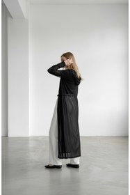 Resim Zafira Conception ZAFIRA Veil Jacket Siyah Çizgili Transparan Salaş Uzun Ceket Kimono 