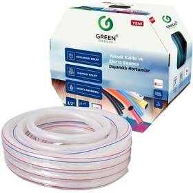 Resim Greengarden 281230 Flex Örgülü Şeffaf Bahçe Hortumu 1/2-30 Mt 