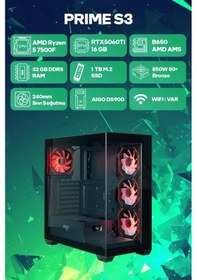 Resim Game Garaj Prime S3 AMD Ryzen 5 7500F 32GB RAM 1TB SSD RTX5060Ti 16GB 240mm Sıvı Soğutma FreeDOS Oyuncu OEM Pak 
