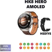 Resim HK8 Hero Yuvarlak Akıllı Saat 320x240 Hd Tüm Telefonlara Uyumlu 