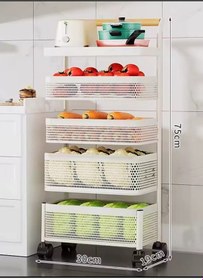 Resim 5 Katlı Metal Beyaz Yana Açılır Sebze Meyve Sepeti Patates Soğan Sepeti Sebzelik Tekerlekli 1096-cn Beyaz 