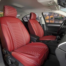 Resim Fresh Start Renault Kango 1 ile Uyumlu Lüx Full Deri Oto Koltuk Kılıfı Ön Arka Takım Kırmızı 2+1 