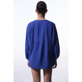 Resim Lacivert Freya Crinckle Kısa Kol V Yaka Midi Kimono 